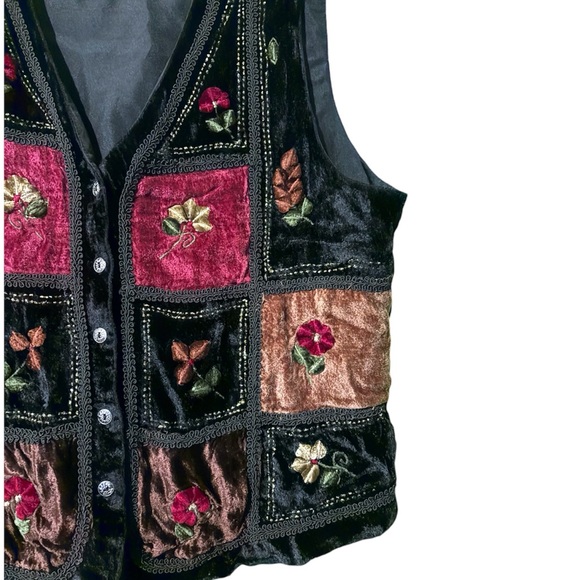 Vintage Y2K Velvet & Jacquard Embroidered Patchwork Vest New Age Witchy Floral - Picture 7 of 13